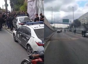 Policiais civis foram baleados durante um ataque a tiros na Avenida Brasil, na altura de Guadalup...