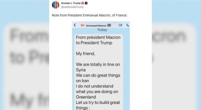 Trump compartilha mensagens que recebeu de Macron  • Reprodução/Truth Social