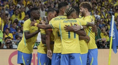 Seleção comemora gol durante amistoso  • Rafael Ribeiro / CBF