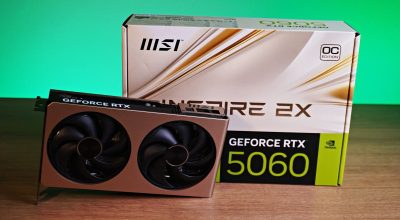 Acabamento dourado ajuda a dar um toque mais única à MSI GeForce RTX 5060 Inspire 2X OC (Imagem...